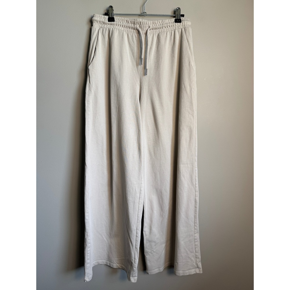 Zara Womens Tan Wide Leg Cotton Drawstring Pants M Minimalist Loungewear Casual